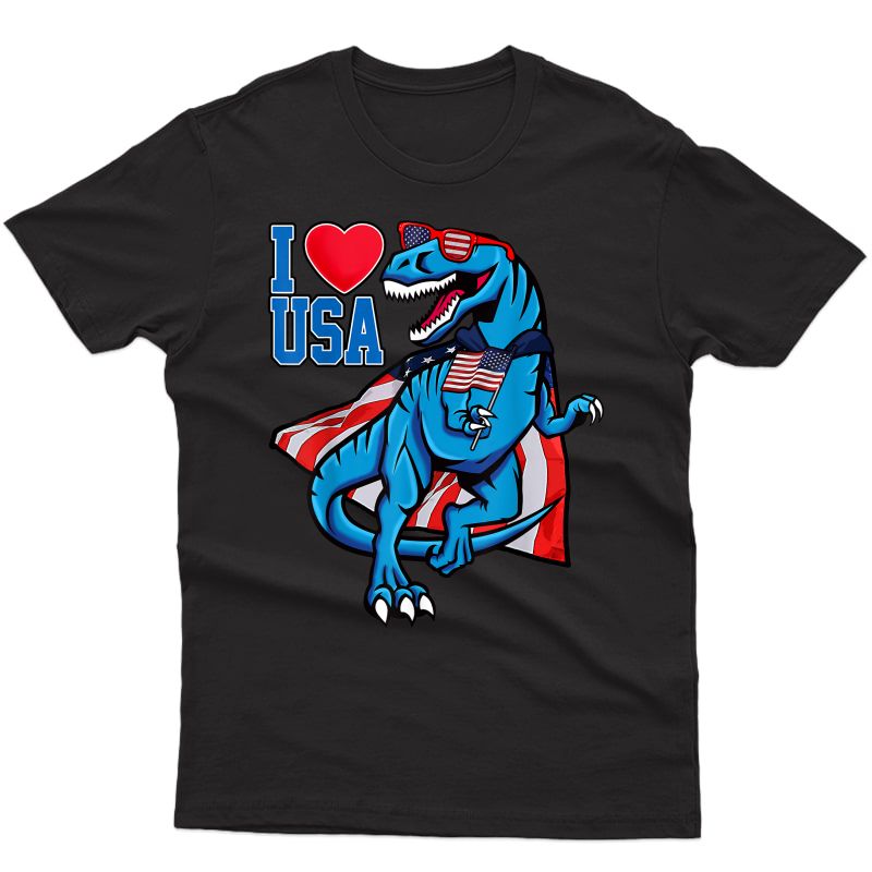 4th Of July I Love Usa Patriotic T Rex American Flag Boy T-shirt