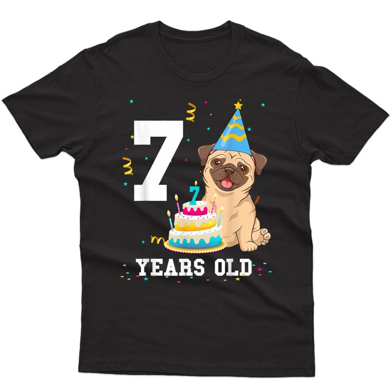 7 Years Old Birthday Pug Dog Lover Party Girls T-shirt Men Short Sleeve