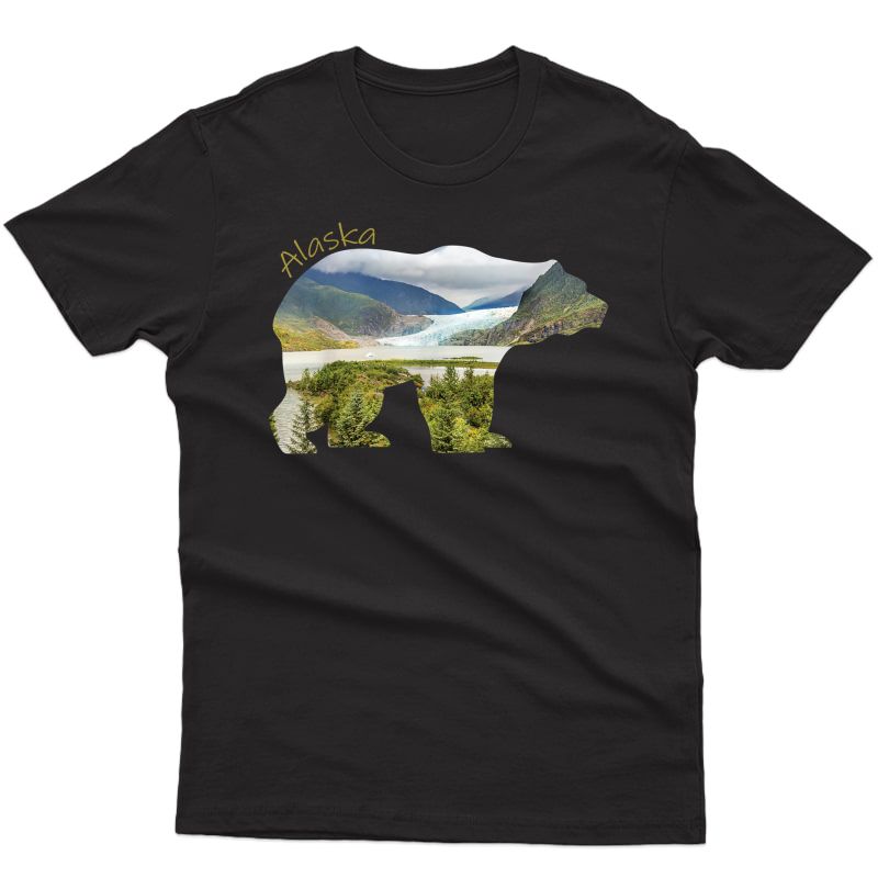 Alaska Bear Shirt - Grizzly Bear With Alaska Mountains Tee