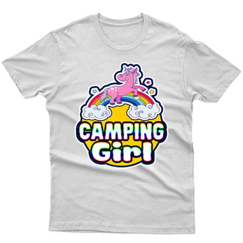 Camping T Shirt Girls Rainbow Unicorn Camp Gift