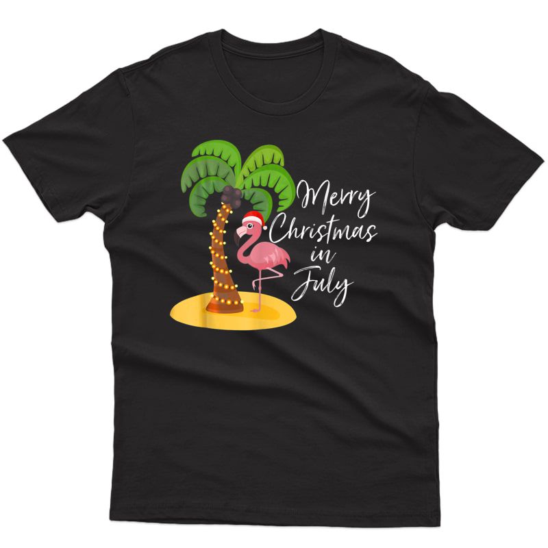 Christmas In July Shirt | Funny Flamingo In Santa Hat
