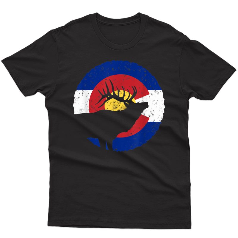 Colorado Elk Hunting T Shirt: Co State Flag Hunter