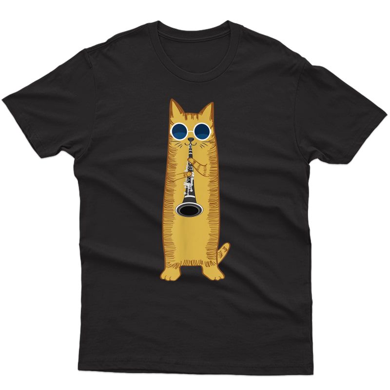 Cool Cat Playing The Clarinet Design Hippy Hipster Kitty T-shirt