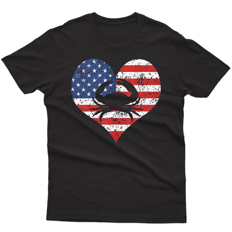 Crab Heart With American Flag 4th Of July Patriotic Fishing Tank Top Shirts