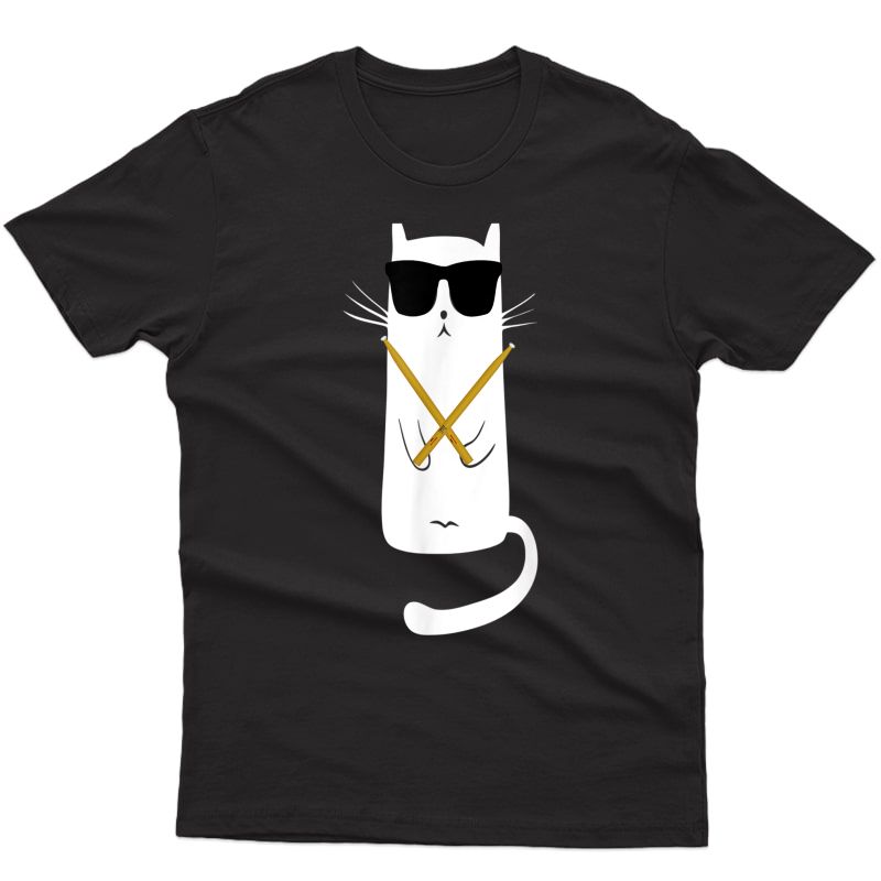 Funny Cat Wearing Sunglasses Playing Drums Drummers T-shirt
