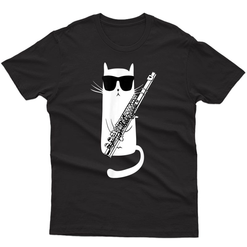 Funny Cat Wearing Sunglasses Playing Flute T-shirt