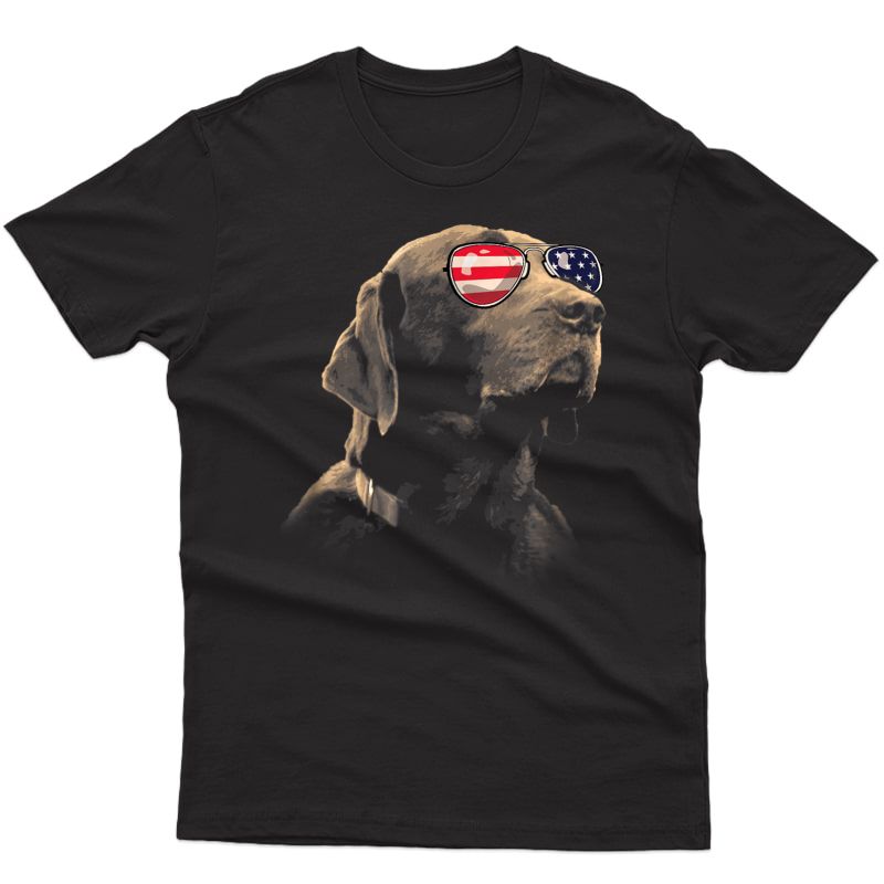 Funny Chocolate Lab American Flag Dog T-shirt 4th Of July
