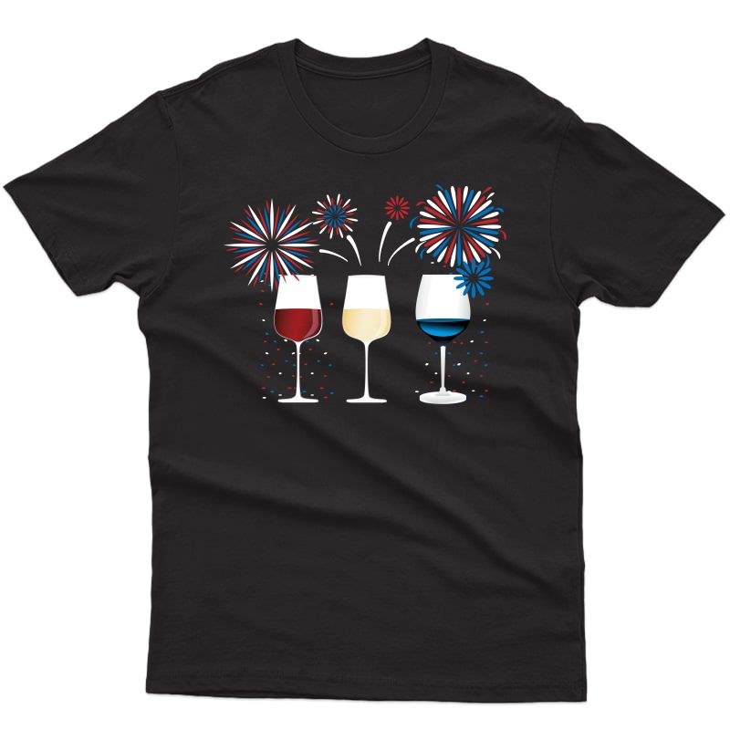 Funny Wine Glass T-shirt Red And Blue Firework Shirt