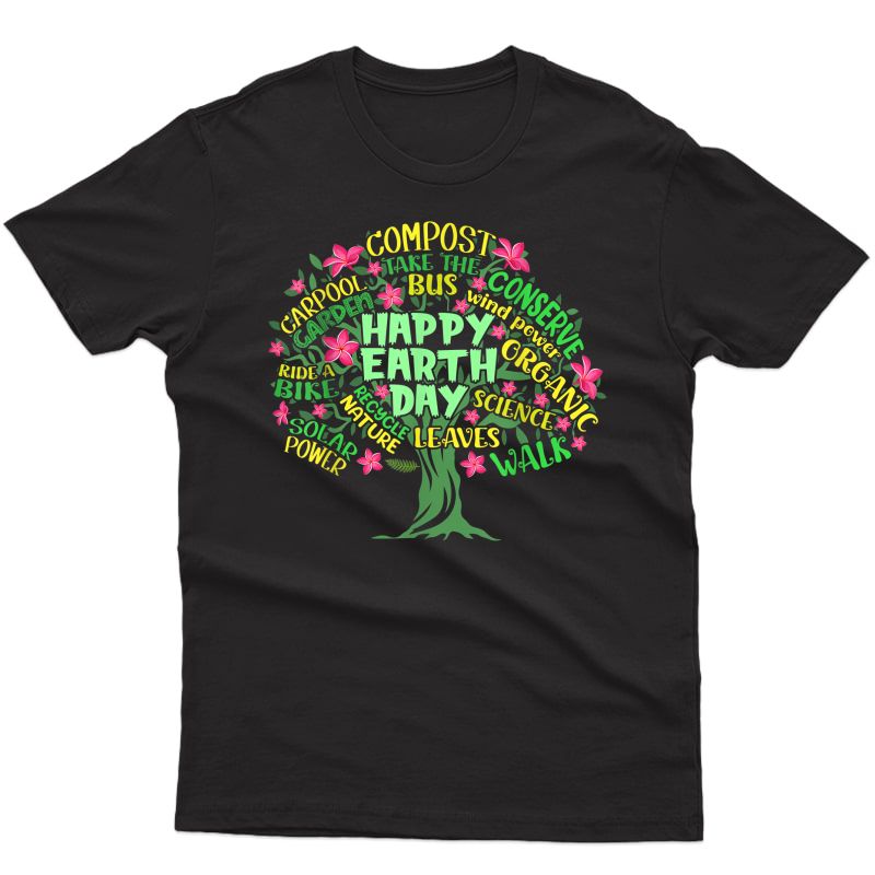 Happy Earth Day Tree Drawing Illustration Word Art T-shirt