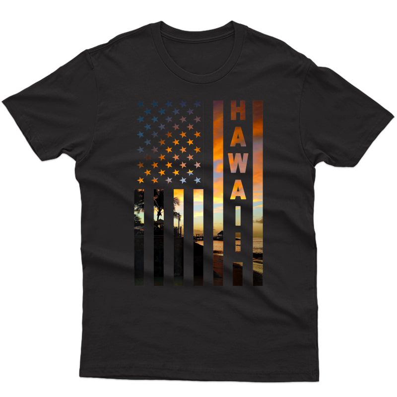 Hawaii Sunset American Flag Honolulu Hawaiian Island T-shirt