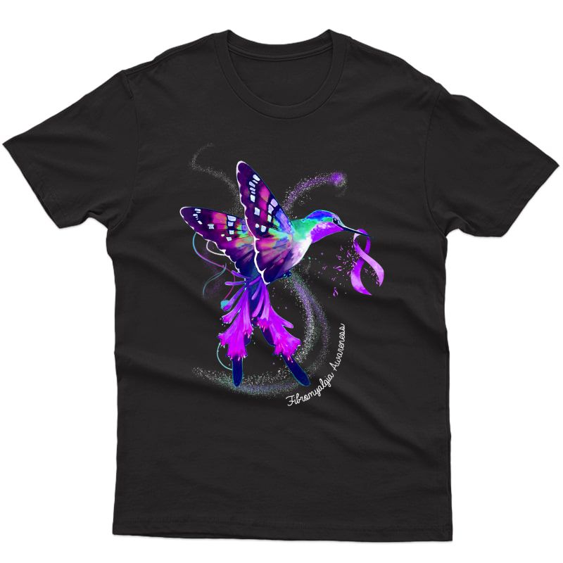 Hummingbird Holding Purple Ribbon Fibromyalgia Awareness T-shirt