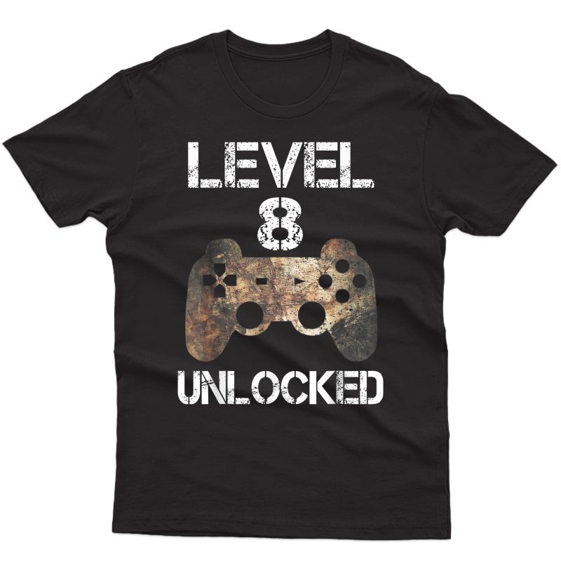 Level 8 Unlocked 8th Birthday 8 Year Old Gamer Gift T-shirt