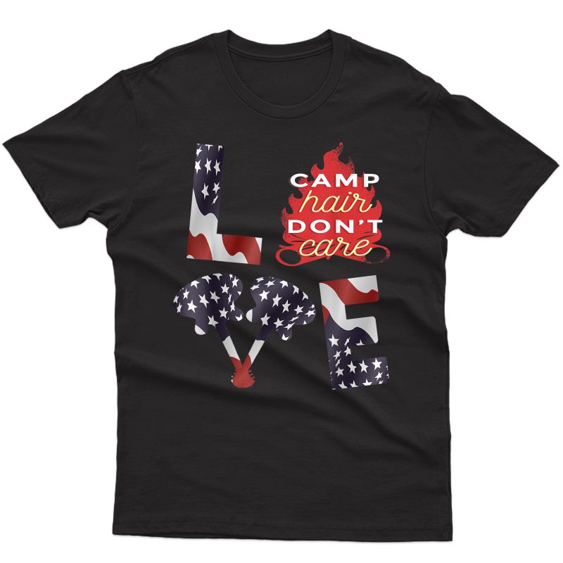 Love Camping Usa Flag 4th Of July Guitar Camper Usa Flag T-shirt