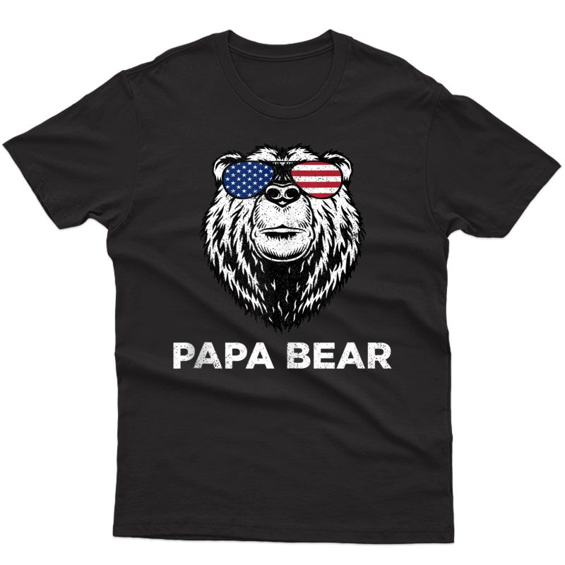 S 4th Of July Papa Bear American Flag Glasses Patriotic Tank Top Shirts