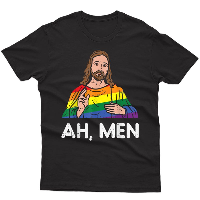 S Ah Rainbow Gay Jesus Christian Lgbt Pride Flag Gift T-shirt