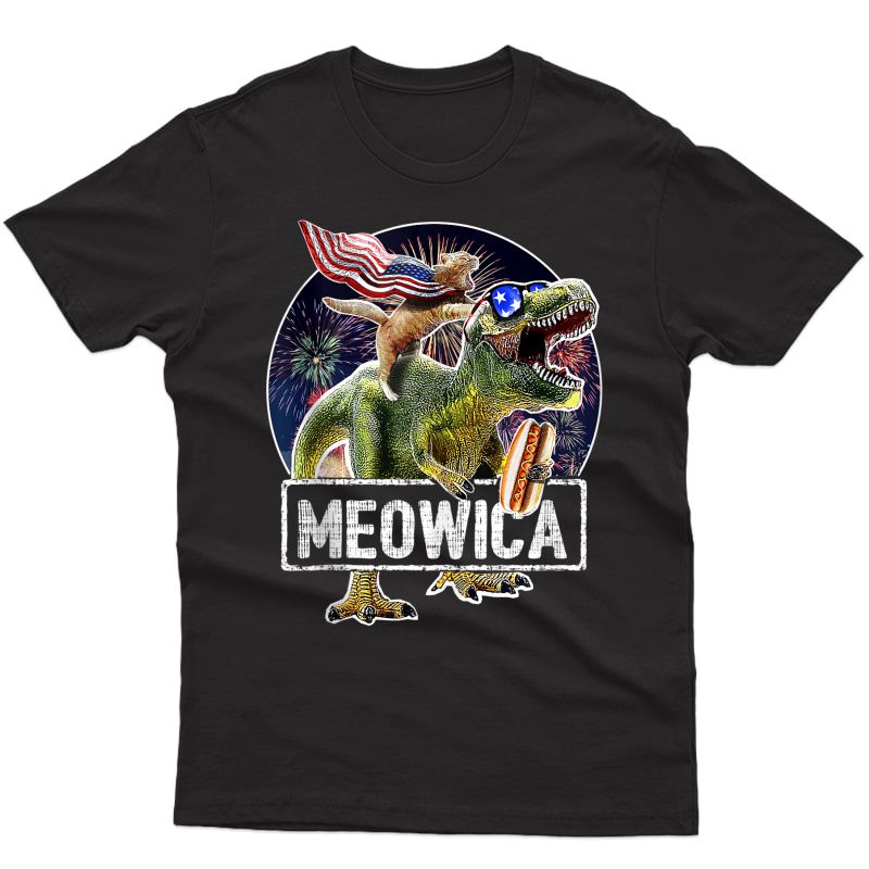 Meowica Cat T Rex Dinosaur American Flag 4th Of July Gift Tank Top Shirts