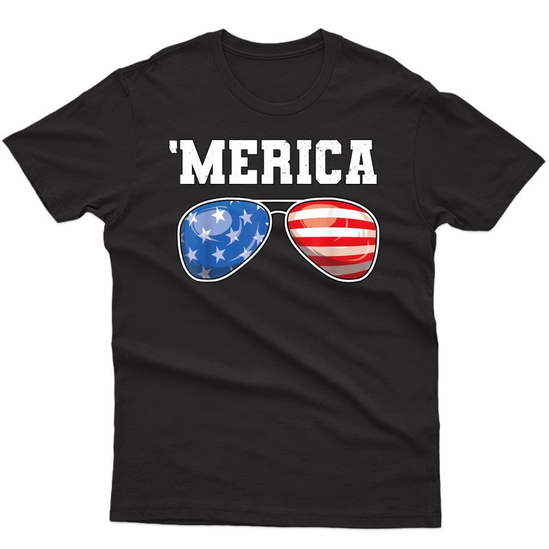 Merica 4th Of July T Shirt Patriotic Sunglasses Usa Flag T-shirt