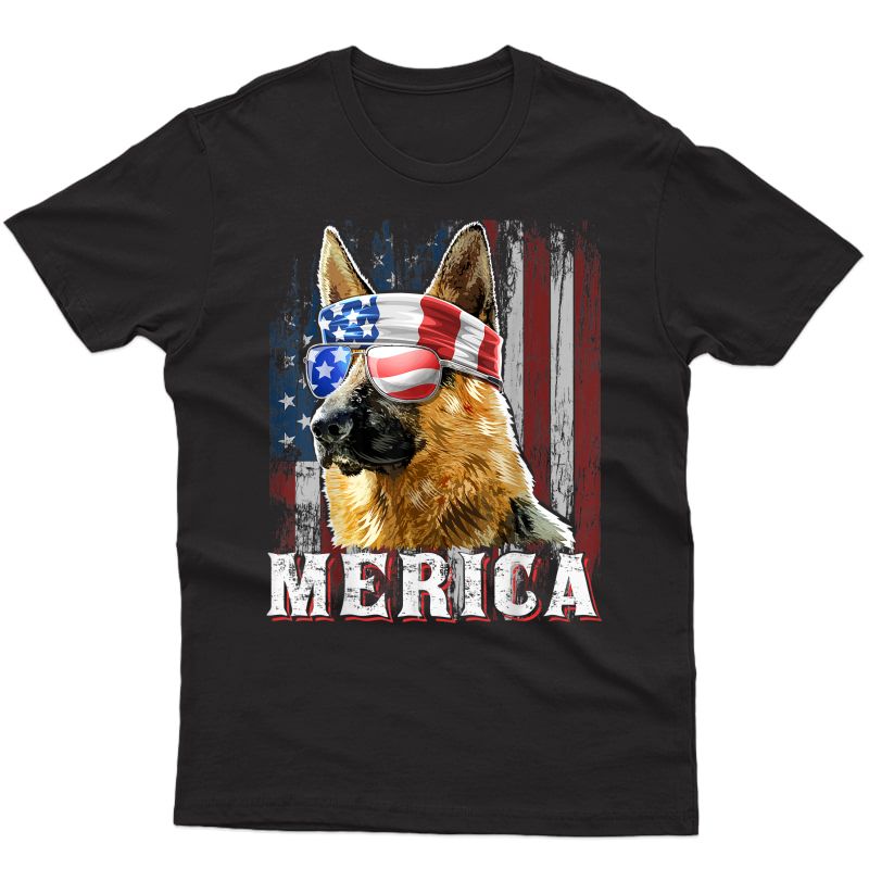 Merica German Shepherd Dog 4th Of July American Flag Shirt
