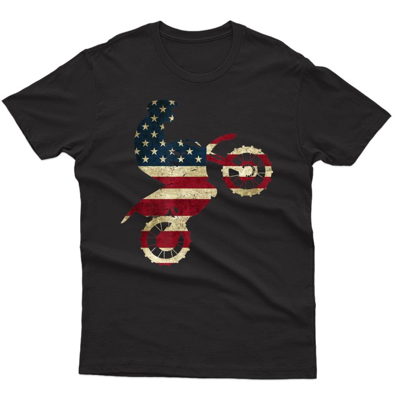 Motocross Dirt Bike Tshirt American Flag Gift Brap Shirt Dad