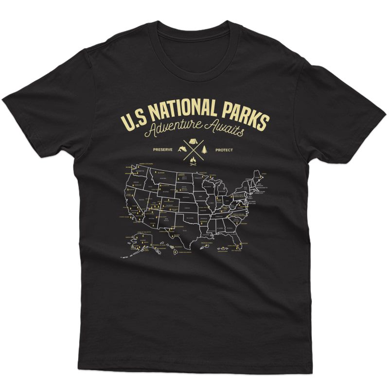 National Parks Map Camping & Hiking Nature Explorer T-shirt
