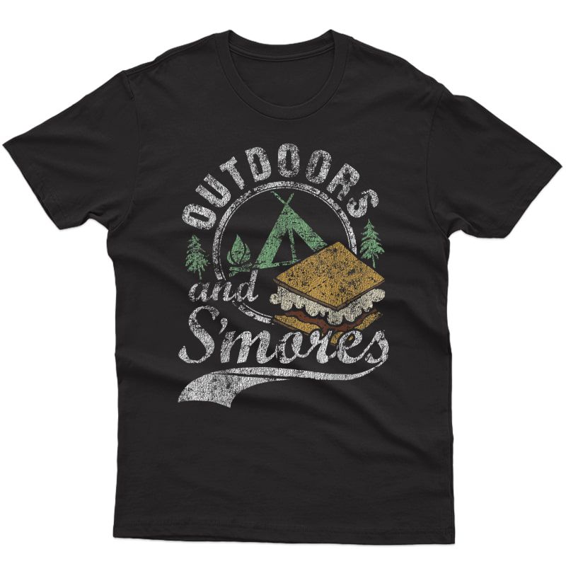 Outdoors & S'mores Funny Campfire Camping Distressed T-shirt