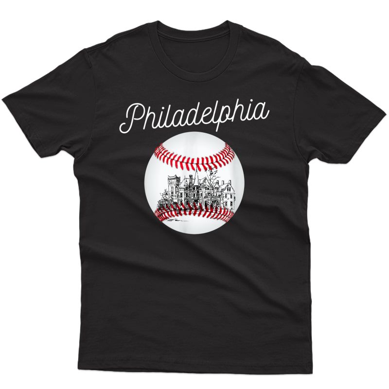 Philadelphia Baseball Philly Tshirt Ball And Skyline Design
