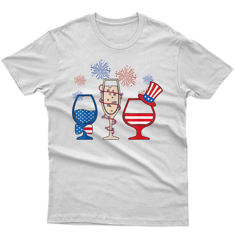 Red Blue Wine Glasses Patriotic 4th Of July Shirt
