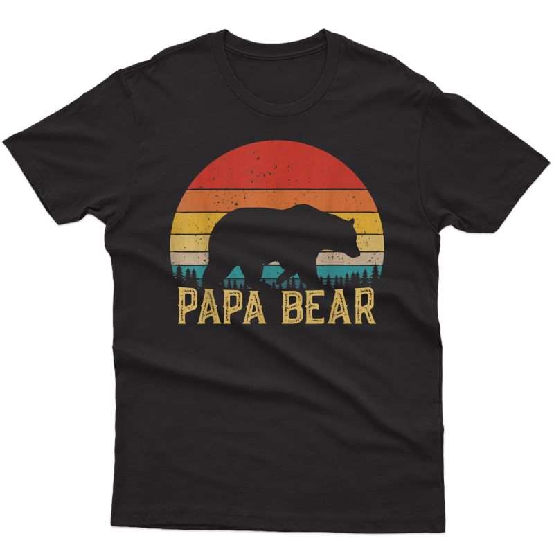 Retro Vintage Sunset Papa Bear Hiking Camping T Shirt Gift
