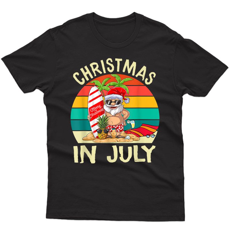 Santa Surfing Christmas In July Hawaiian Summer Lovers T-shirt