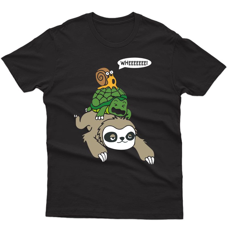 Sloth Turtle Snail Piggyback T Shirt Animal Running Wild Tee