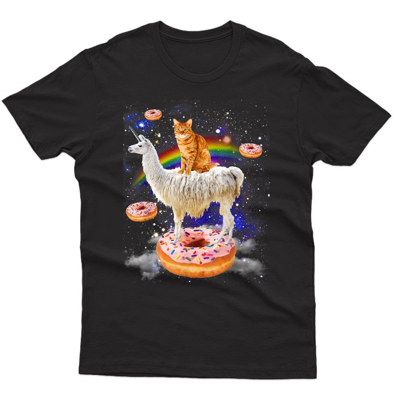 Space Cat Riding And Donuts Galaxy Funny Cat T-shirt