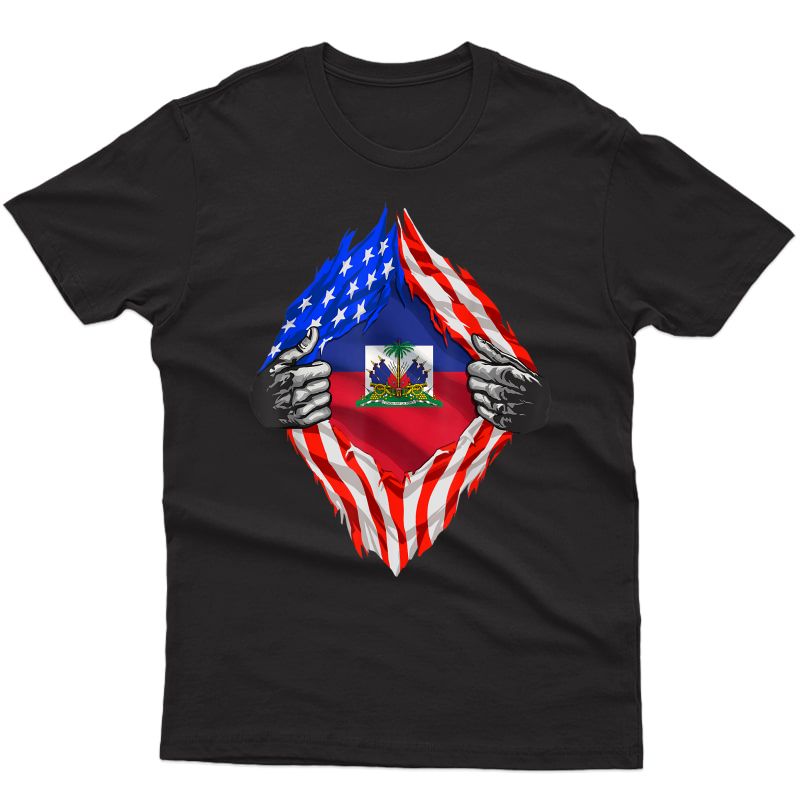 Super Haitian Heritage Proud Haiti Roots Usa Flag T-shirt