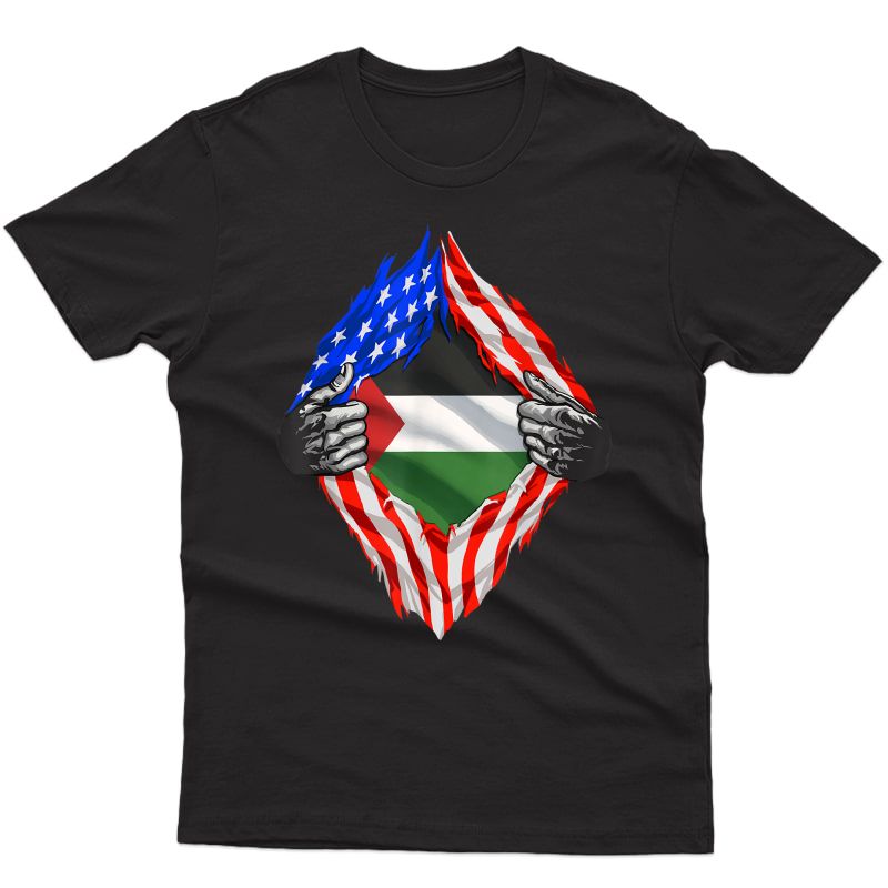 Super Palestinian Heritage Palestine Roots Usa Flag Gift T-shirt