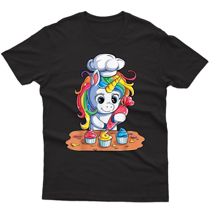 Unicorn Cupcake T Shirt Girls Rainbow Unicorns Baking Cake