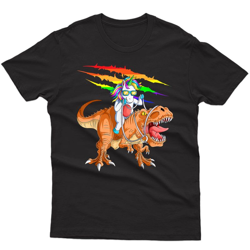 Unicorn Riding T-rex Dinosaur For Girls T-shirt