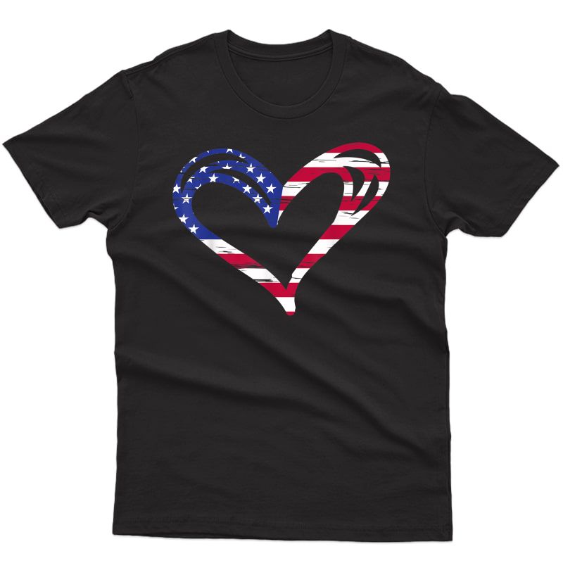 Usa Flag Heart American Patriotic Armed Forces Memorial Day T-shirt