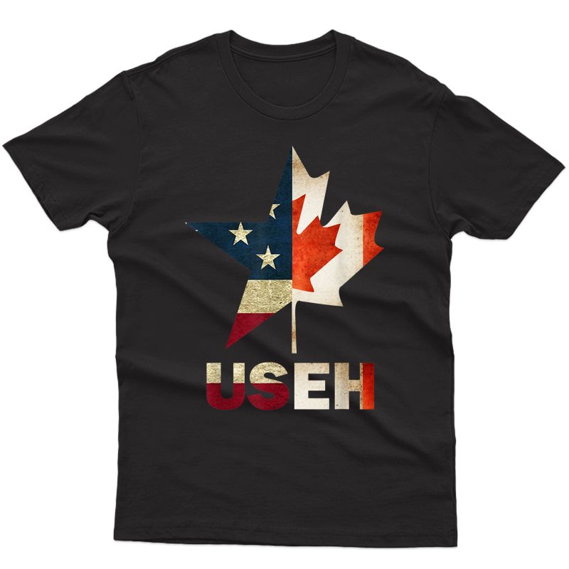 Useh Leaf Canadian American Flag Shirt Canada Usa Flag Gift T-shirt