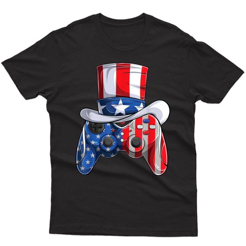 Video Game 4th Of July Controller American Flag T-shirt