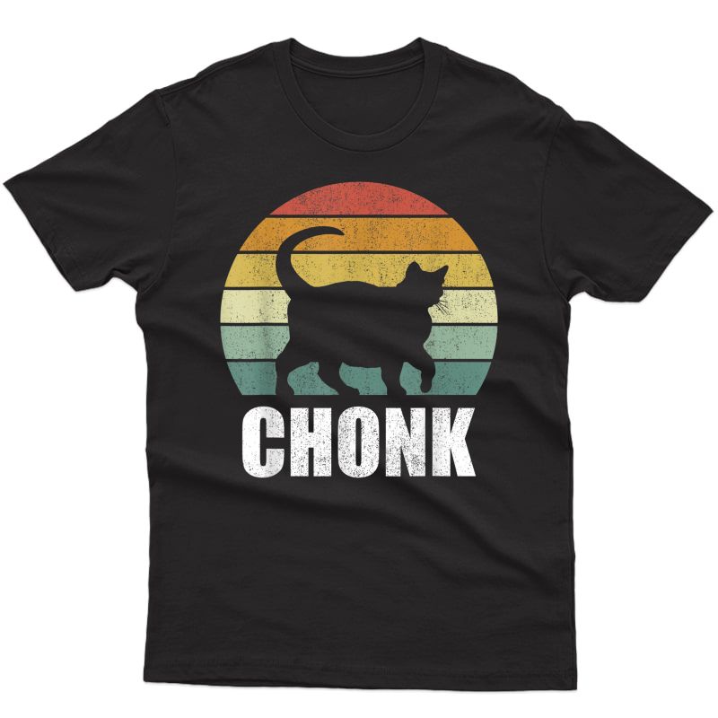 Vintage Retro Sunset Funny Fat Cats Meme Chonk Cat T-shirt
