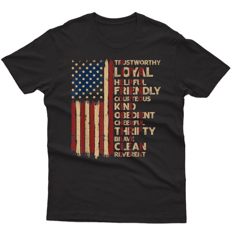 Vintage Us America Flag Scouting Scout Law Independence Day T-shirt