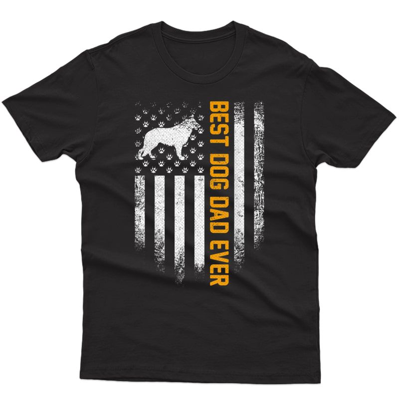 Vintage Usa Best German Shepherd Dog Dad Ever American Flag T-shirt