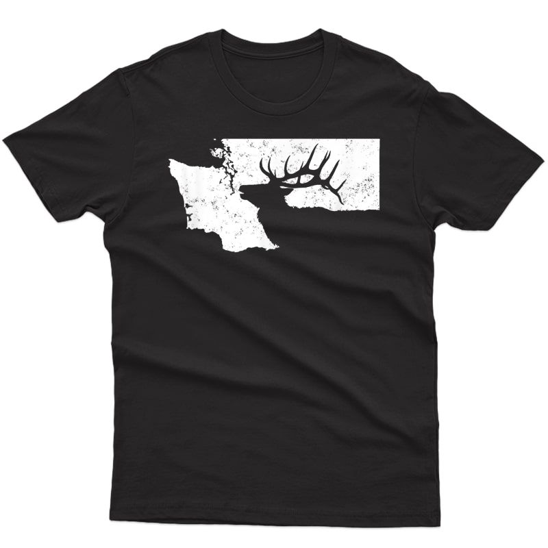 Washington Elk Hunting T Shirt - Bull Elk State Shape Tshirt T-shirt