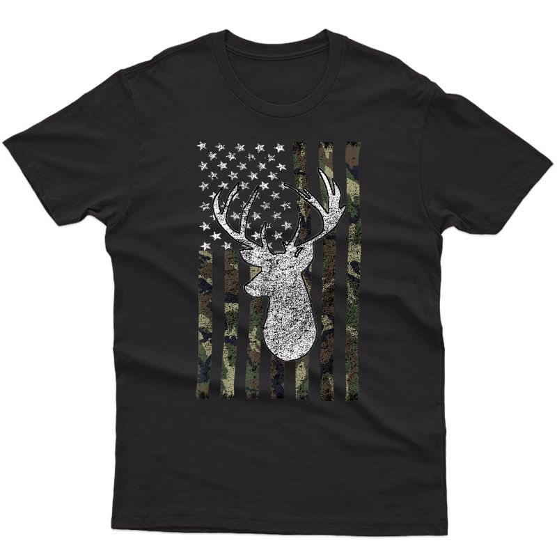 Tail Buck Deer Hunting American Camouflage Usa Flag T-shirt