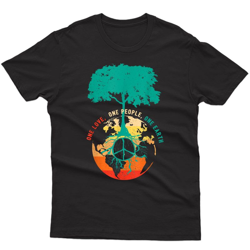 World Peace Tree Love People Earth Day 60s 70s Hippie Retro T-shirt